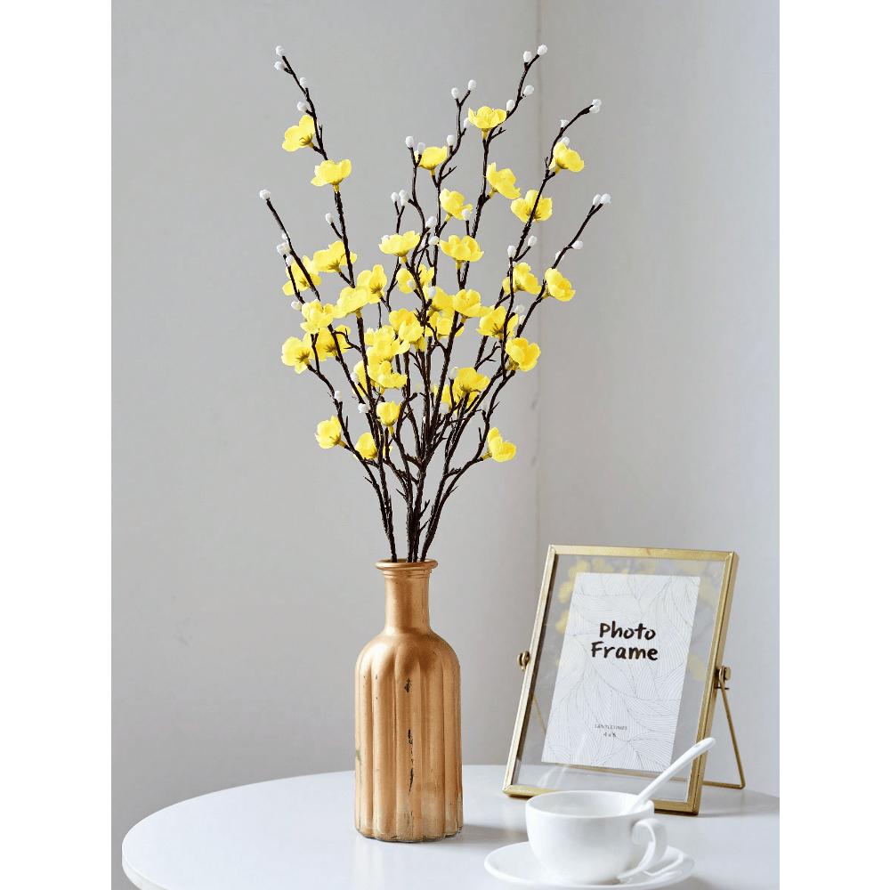1pcs Artificial Flowers White Plum Blossom Fake Wintersweet Long Stem Plastic Flowers Home Hotel Office Wedding Party Garden Decor