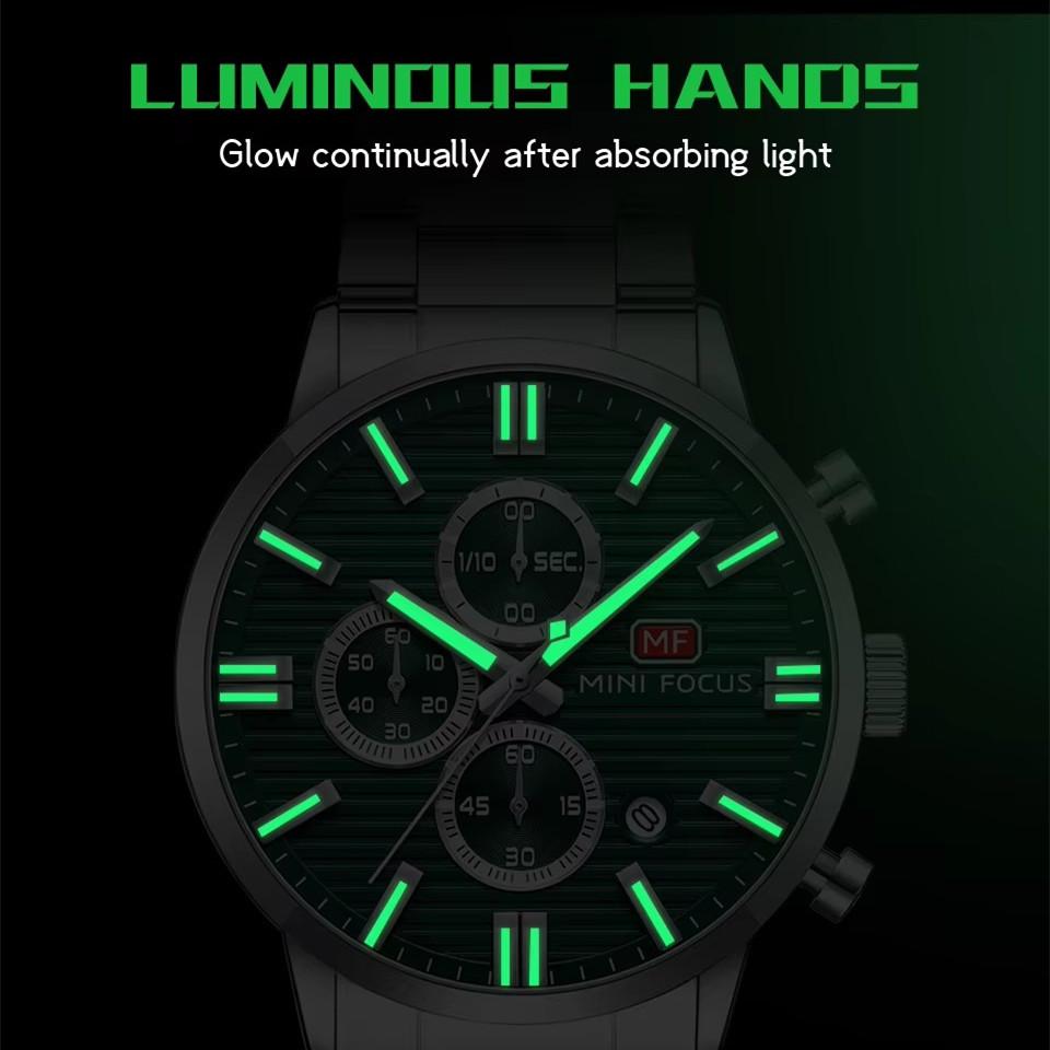 Luxury Men Quartz Watch Chronograph 24H Display Calendar Date Luminous Pointer Stainless Steel Strap Wristwatch
