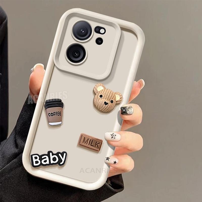 

Xiaomi13t Cute 3D Bear Coffee Liquid Silicone Case On For Xiaomi Mi 13t Pro 13 T Mi13t Mi13tpro Cartoon Soft Cover Xiaomi13tpro For Xiaomi 13T