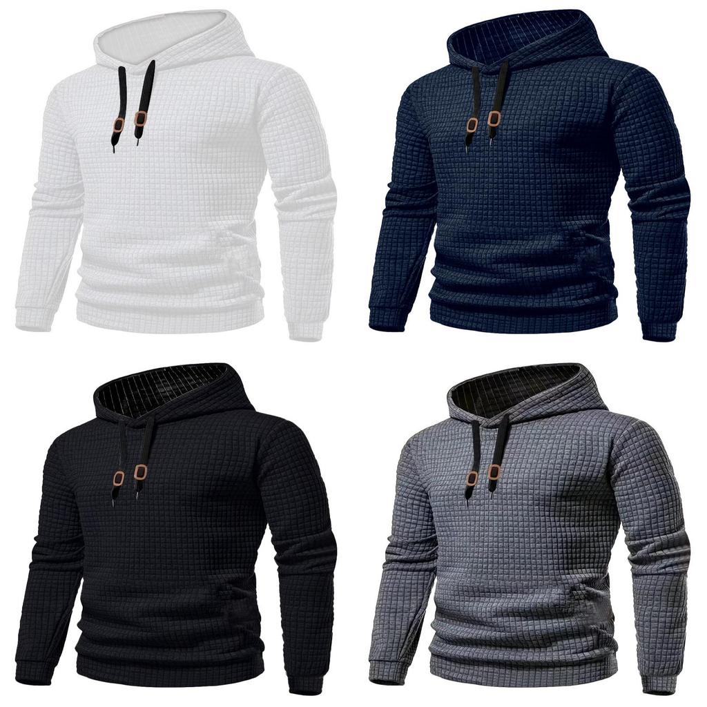 Casual Long Sleeve Hoodie With Patchwork And Plaid Pattern For Men