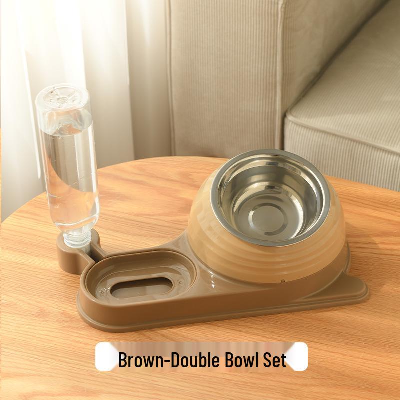 Multi-Function Pet Bowl: Dog Feeding & Drinking, Cat Slow Feeder, Slanted Design, Neck Protection, Non-Slip, Stainless Steel.