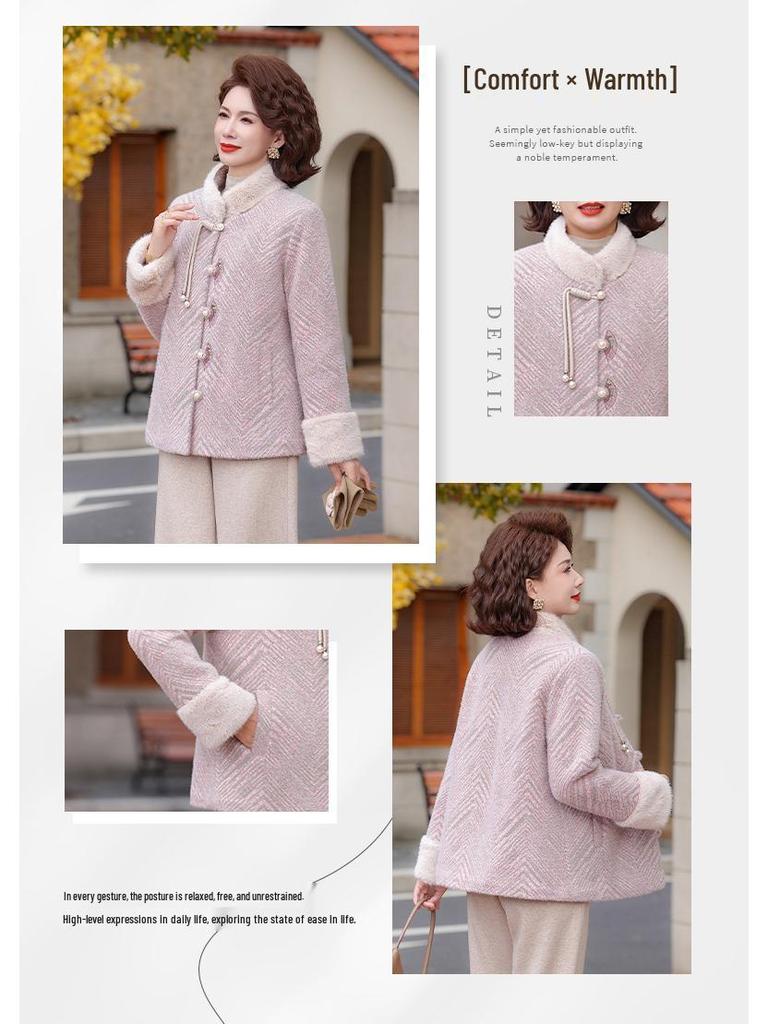 Stylish Short Winter Coat for Middle-Aged & Elderly Women - Imitation Mink Velvet, Plus Velvet Lining