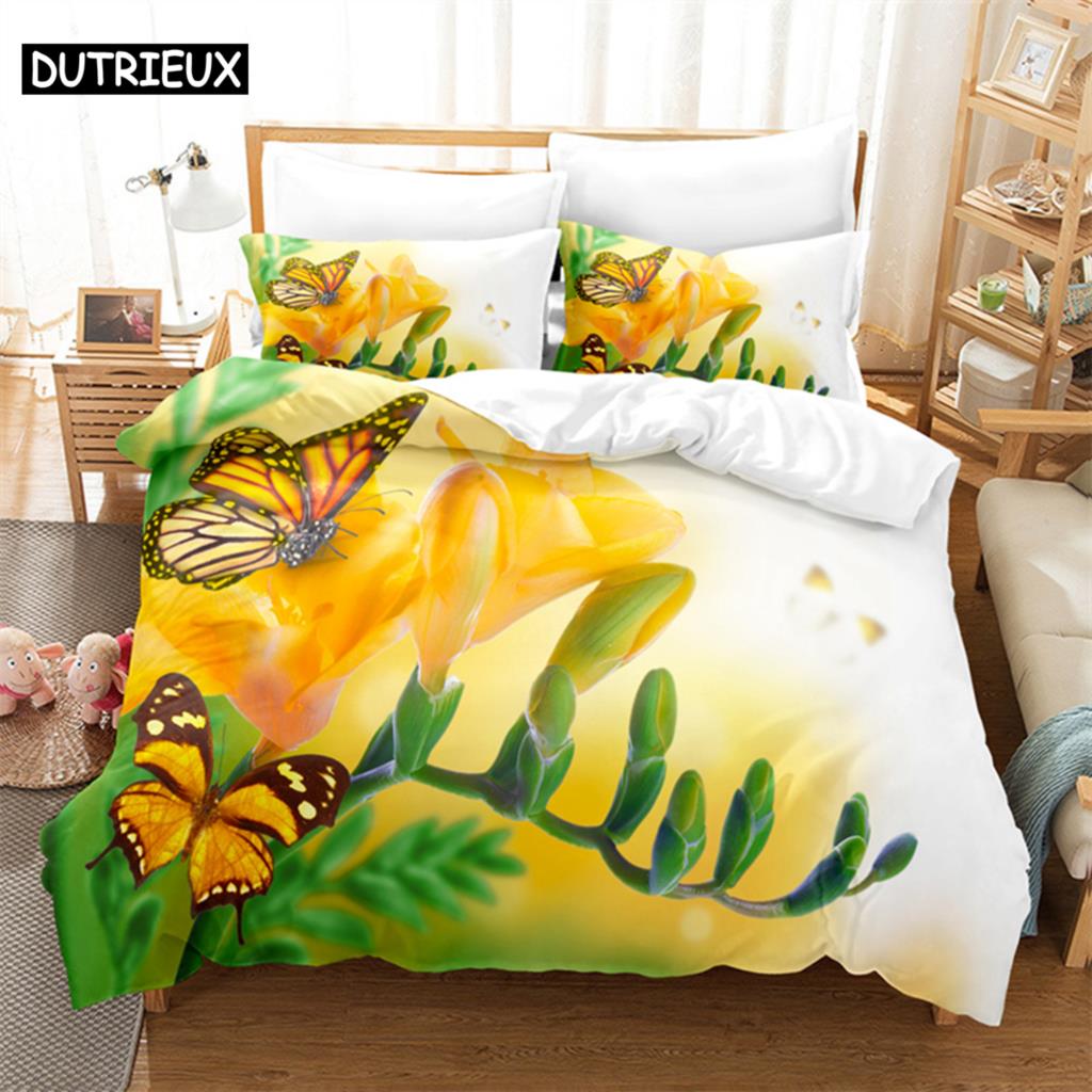 Kwiaty Motyle Zestaw Pościeli na Łóżko Królewskie Poszewka na Kołdrę Pokrowiec na Kołdrę do Pokoju Dziecięcego Zestaw Pościeli Poszewka na Kołdrę Rozmiar Królewski Zestawy Pościeli