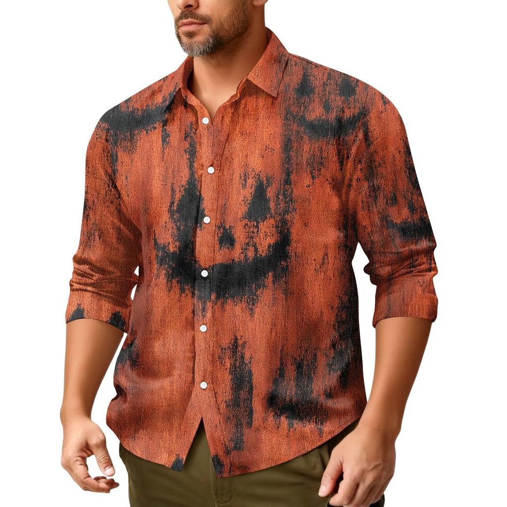 Camicia da uomo a maniche lunghe con bottoni, vestibilità ampia, casual, a tema Halloween, stampa, tessuto comodo e leggero