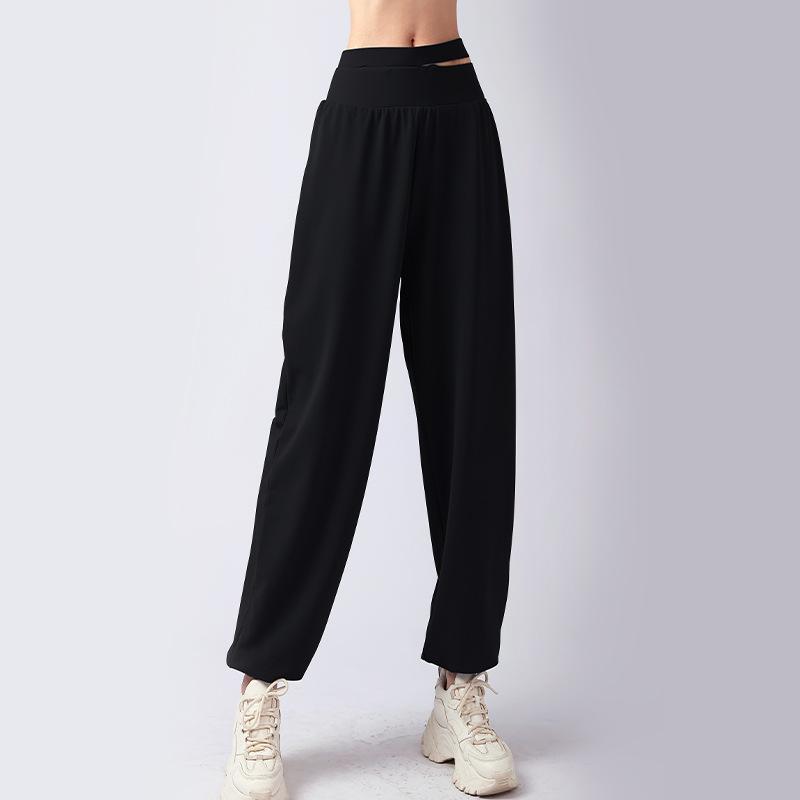

Lulu high-waisted hollowed-out double-waisted sweatpants women s loose tied feet running fitness quick-drying trousers slim yoga pants S( 40-47.5kg )