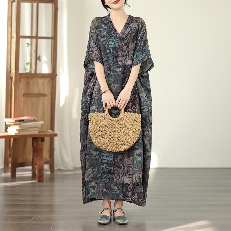 DIMANAF New 2026 Women Plus Size Spring Summer Beach Long Dress Loose Oversize Maxi Floral Print Vintage