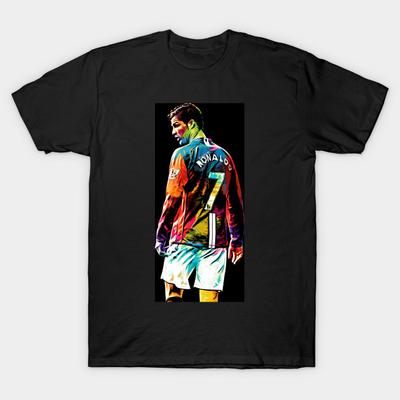 Men Black Print T-shirt Christian Ronaldo No-Cut Transfer Paper Print Cotton Tshirt