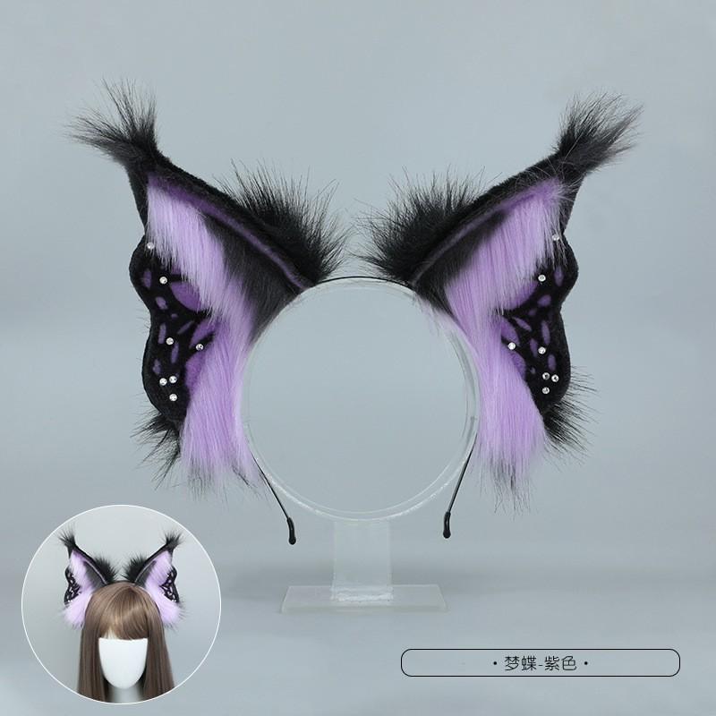 Plush Halloween Headband With Demon Elf Ears Starry Butterfly Wings Cosplay Hair Accessory Women