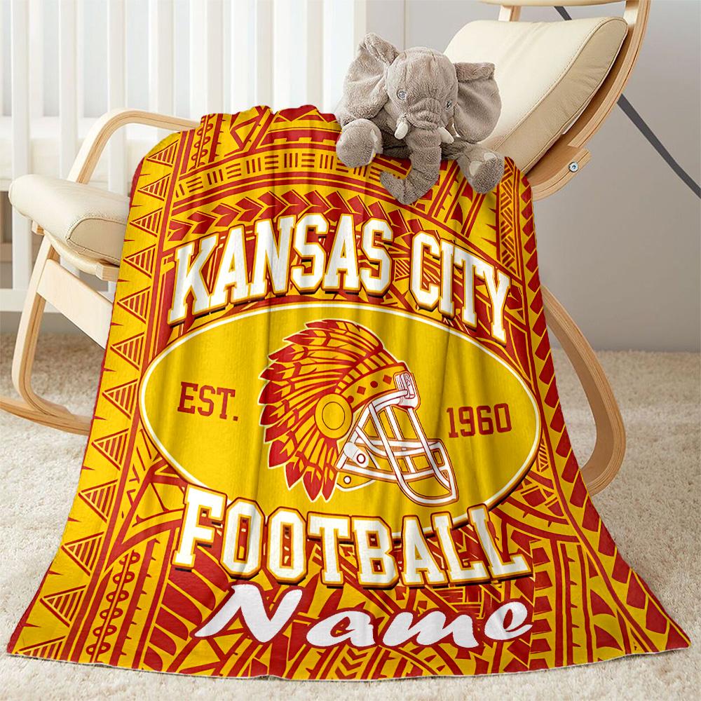 Kansas City Football Legacy Personalized Name Blanket Lightweight Customizable Blanket Durable Comfort Throw For Chair Office Chair Office Seaside