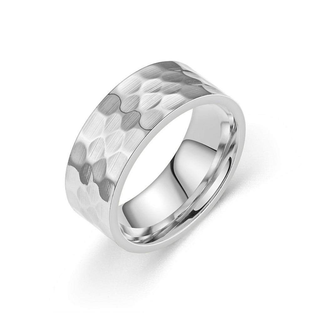 Simple Fashion Stainless Steel Honeycomb Design Hammering Concave Convex Texture Couple Ring for Men Women Finger Zircon Gifts 11