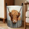 1pc Scottish Cow Laundry Basket with Fence & Scottish Cow Peeking Out - Durable Storage Hamper Suitable for Clothes, Towels, Bedding,, Room, Space-Sav