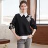Bailuyu Perlenblumen Faux Zweiteiler Pailletten Locker geschnittenes Sweatshirt