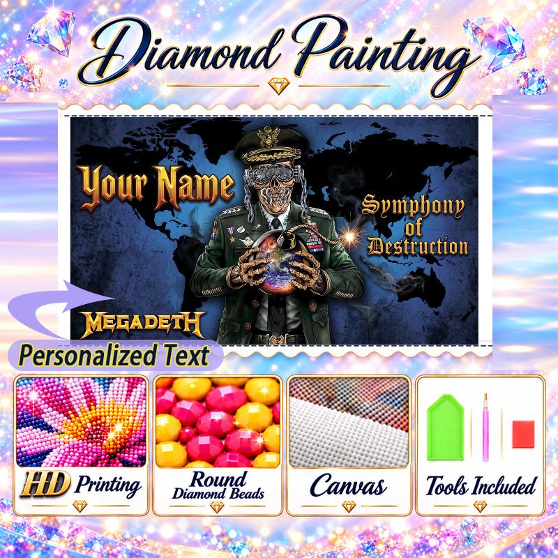 Megadeth 5D DIY Diamond Painting Custom Name Text, Full Drill Rhinestone Mosaic Art Home Gift