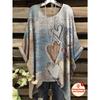 Damen T-Shirt Bedrucktes Design Oberteile Elegant Oversized Minimalistisch Vintage Herzmuster Print Unregelmäßiger Saum Rundhals T-Shirt