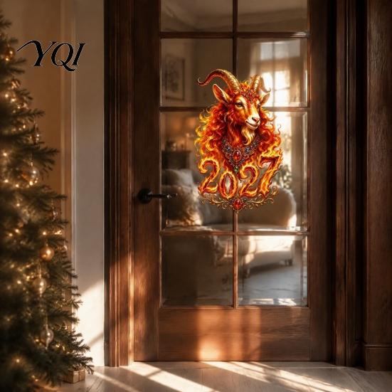 Reusable Window Ornaments Chinese New Year Sticker, 2027 Goat Static Clings, Office Holiday Stickers Lunar Xmas Decor for Home Shop Decoration