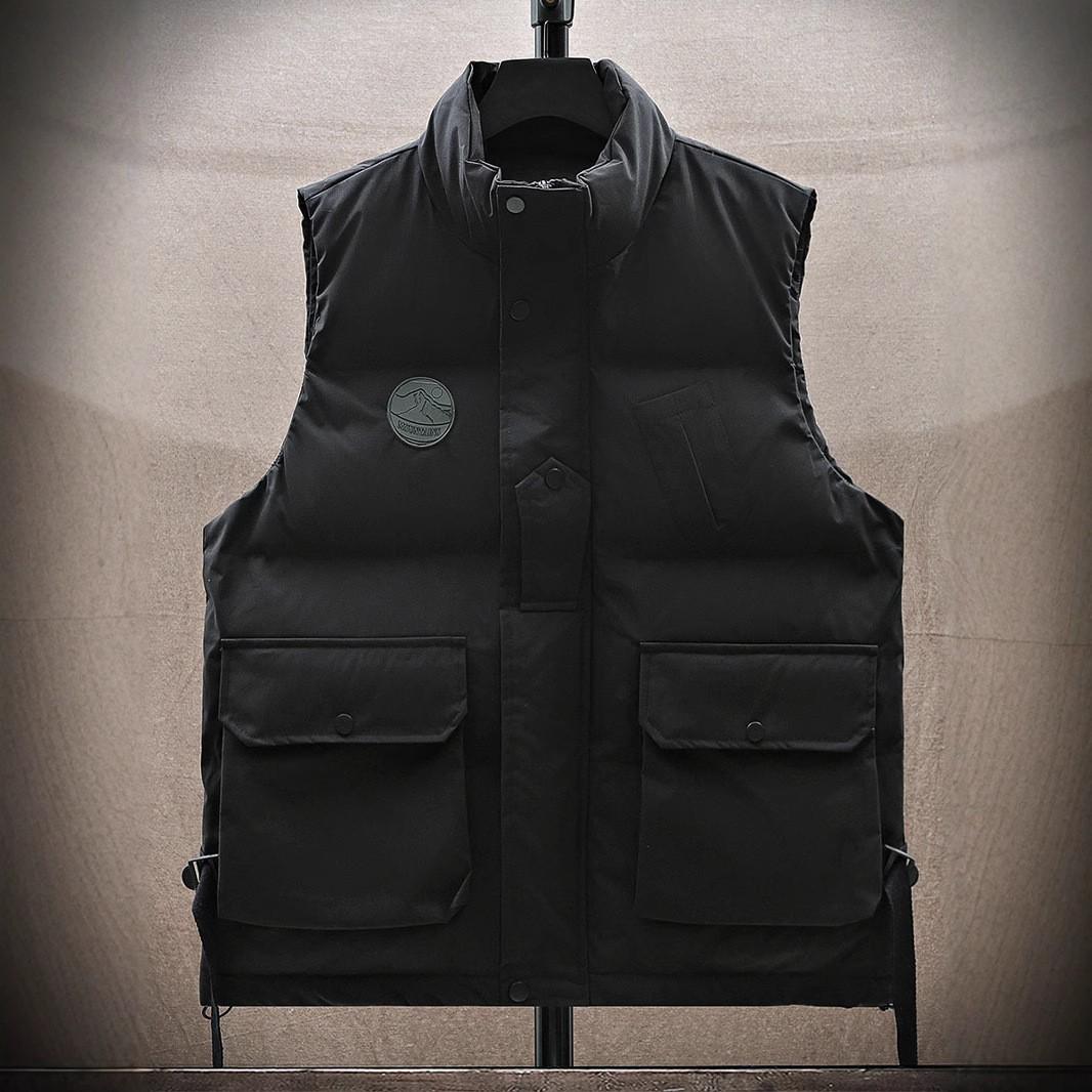 

Мужской осенне-зимний жилет большого размера, верхняя одежда, теплый жилет с большим карманом XS чёрный