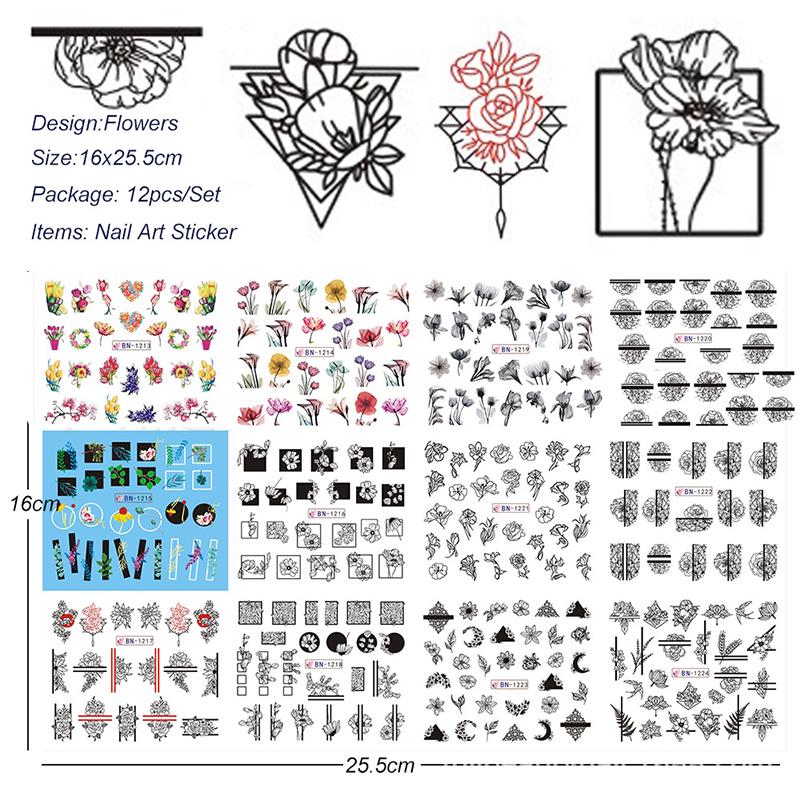 

1 аркуш наклейки для переносу води Чорне мереживо Квітковий дизайн Нейл-арт Слайдер Повна наклейка Наклейка Манікюр