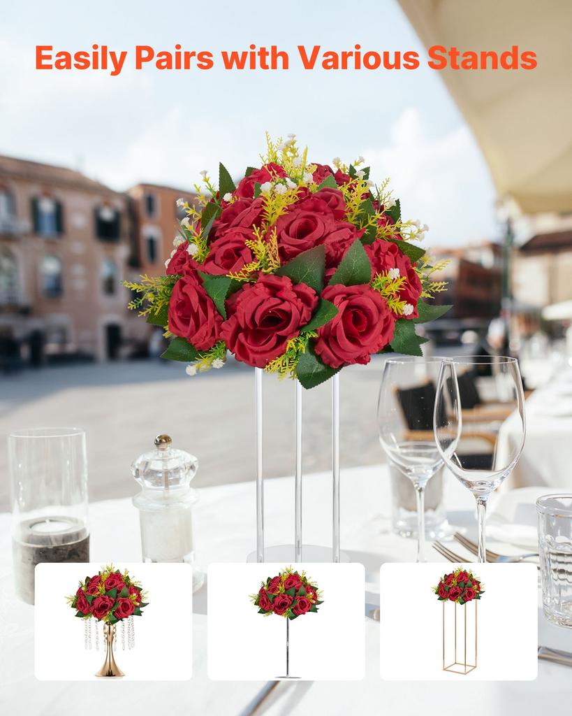 VEVOR Flower Balls Arrangement Bouquet 10 PCS, 240 Mm Wedding Red Roses Centerpieces