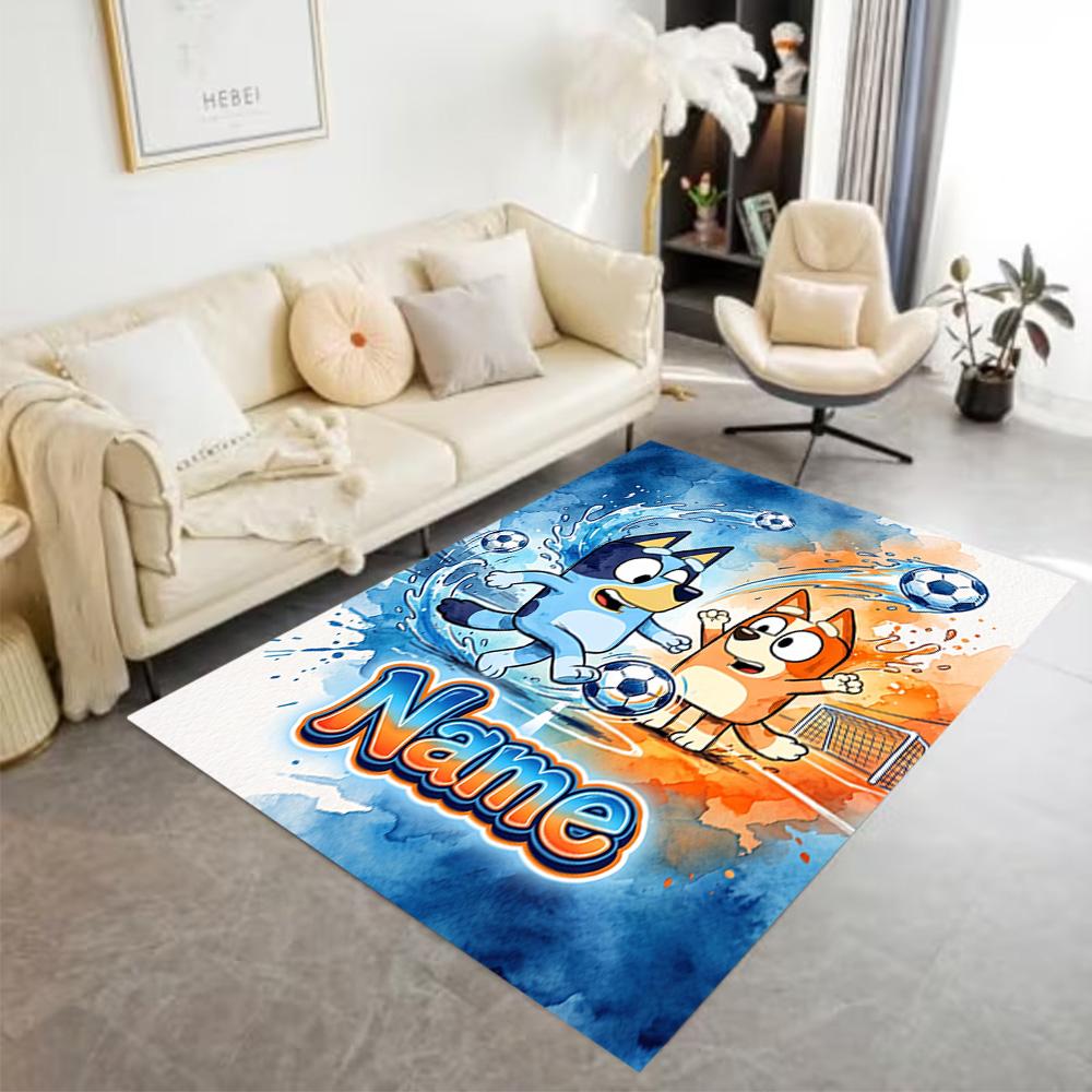 Soccer Fun Bluey Customizable Name Floor Rug Office Rug Perfect for Entryway Game Room Decorate Room Kitchen Antislip Carpet Anime Office Decor