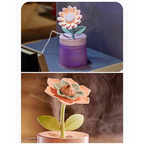 Luftbefeuchter mit großer Kapazität USB Blumenform Doppelspray Geräuscharm Automatische Abschaltung Luftbefeuchter Ätherisches Öl Diffusor mit Licht