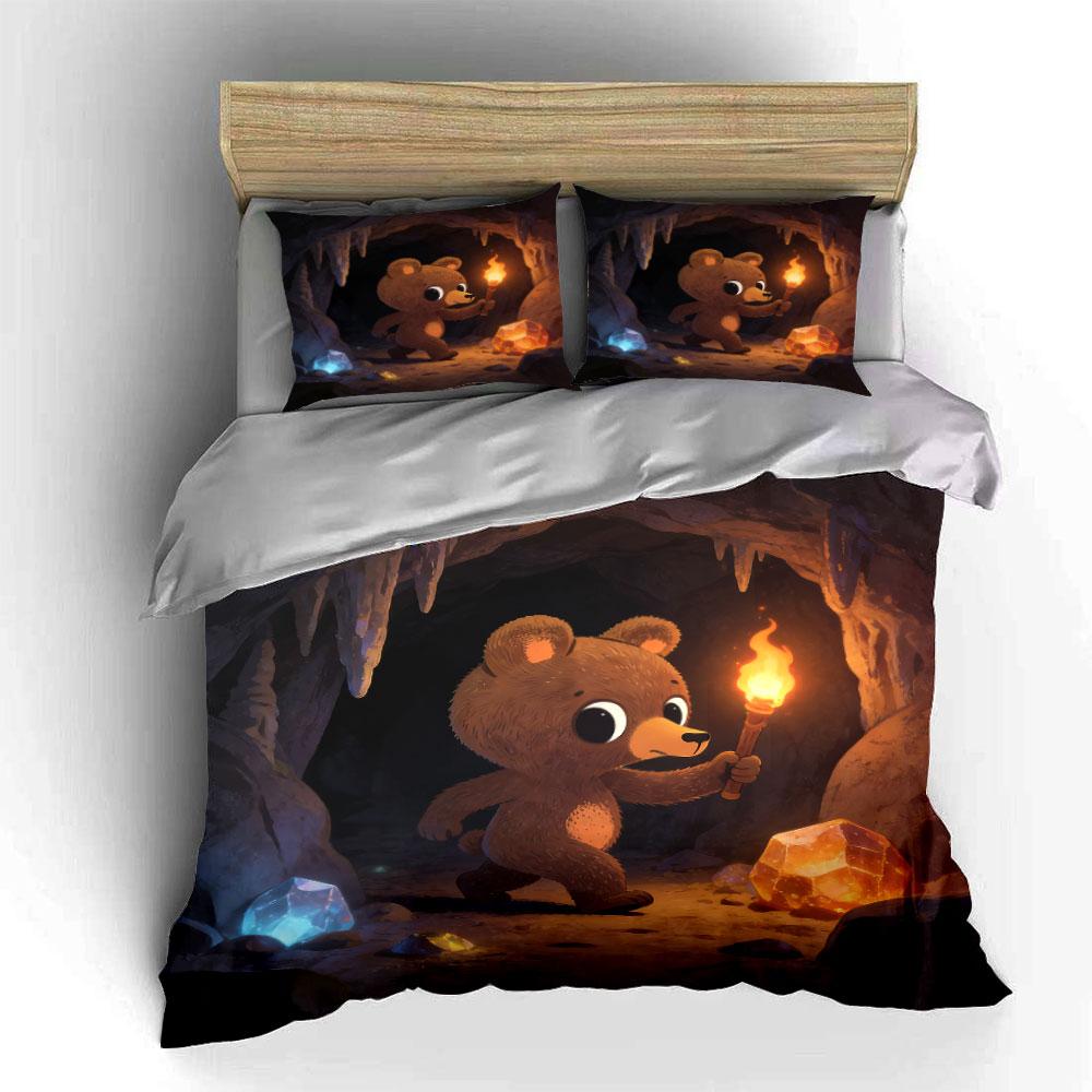 Cave Adventure Bear Set Soft Comfortable Duvet Cover Bedding Set Included 1*Duvet Cover & 2*Pillowcases, Gift
