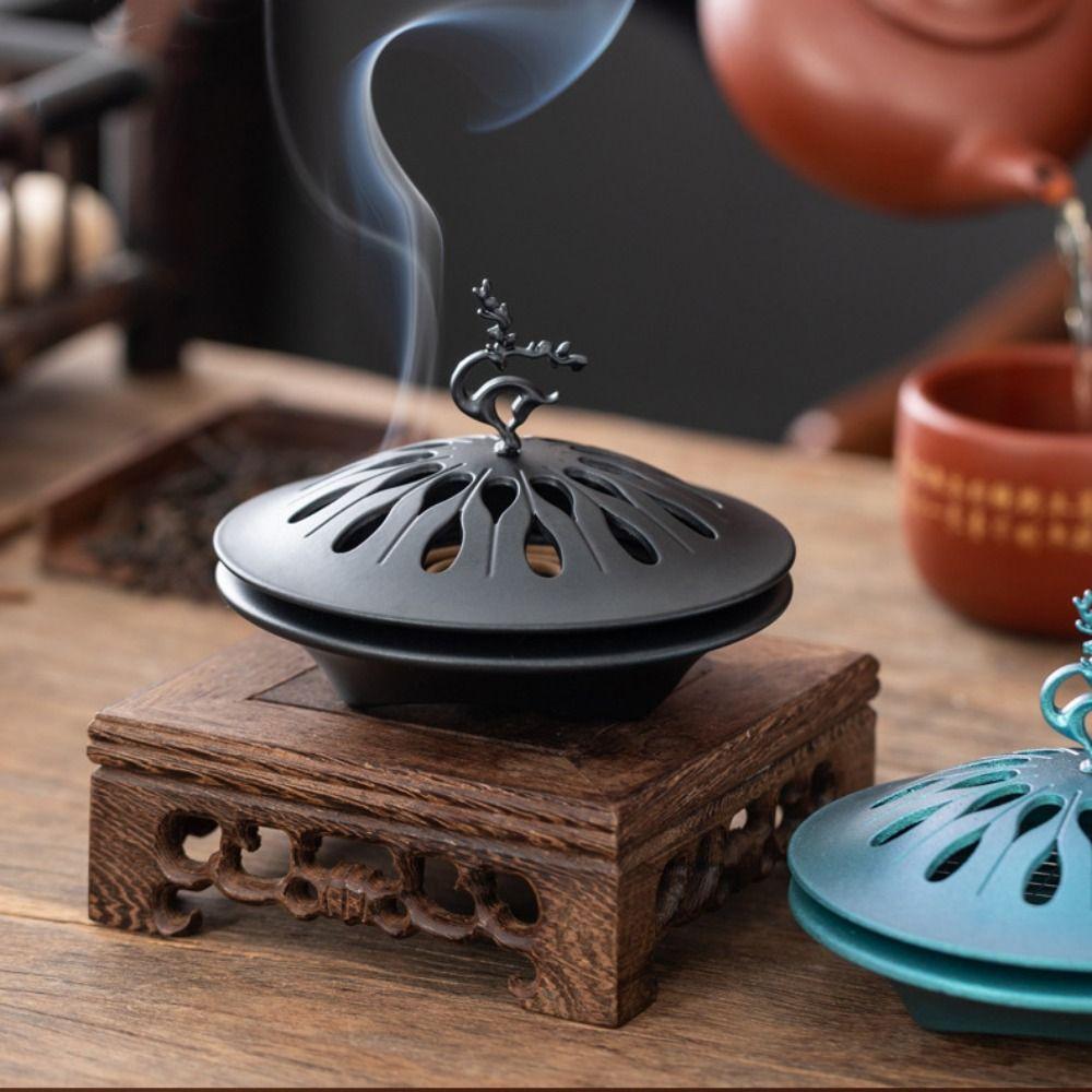 Deer Lid Hollow Fragrance Censer Retro Aroma Burner Sandalwood Plate Incense Burner Home Decor