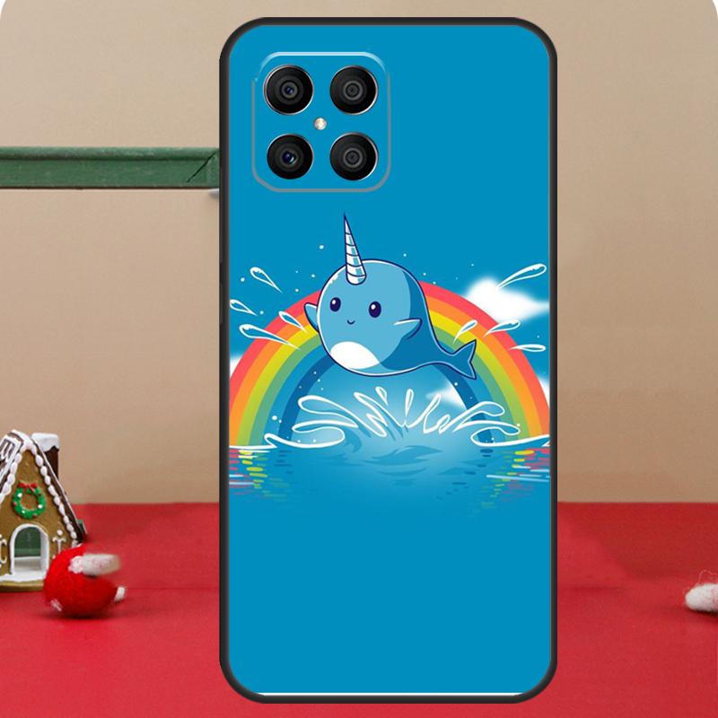 Niedliche Hülle mit Narwal-Motiv für Honor Magic 7 Lite, 6, 8 Pro, Honor 400, 200, 70, 90, X8c, X8b, X9a, X9b, X9c, X9d und Windows RT