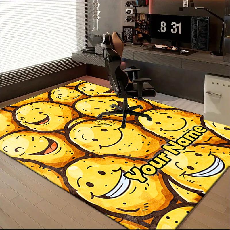 1PC Custom Name Happy Potato Faces Theme Floor Mat Ideal for Living Room, Game Rooms, Office, Bedroom, Floor Mat Playful Design