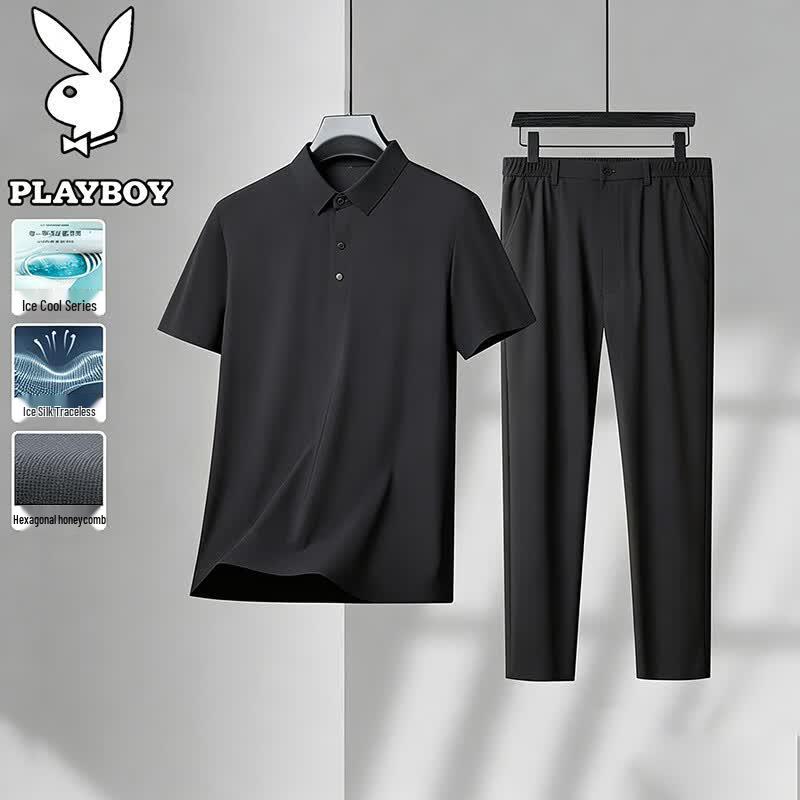 PLAYBOY Men s Summer Short-Sleeve & Long Pants Sportswear Set L