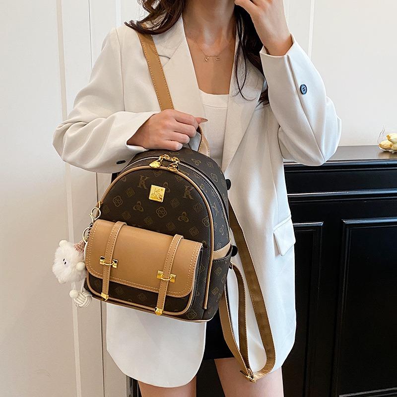 Fashion Contrasting Backpack Women's New High-end Large-capacity Casual Backpack College Style Bag