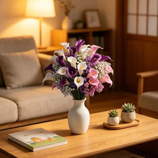 Calla Lily Artificial Flower Bouquet Mixed Calla Lily Baby's Breath Tulip