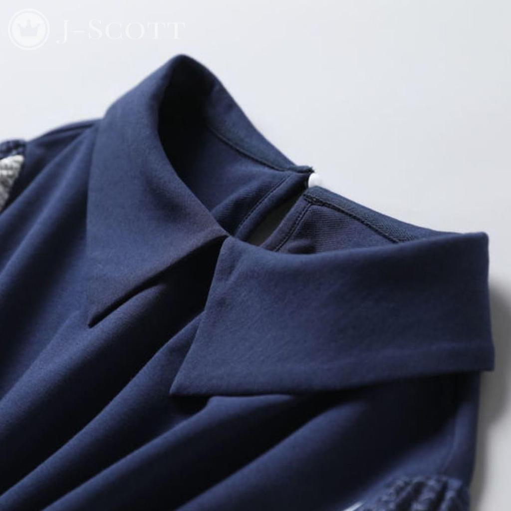 Layered Chiffon Blouse with Paisley Puff Long and Contrasting Navy Blue J-Scott Women's Print, Sleeves, Sleeves, Fabrics, (JS33-NV-2XL)