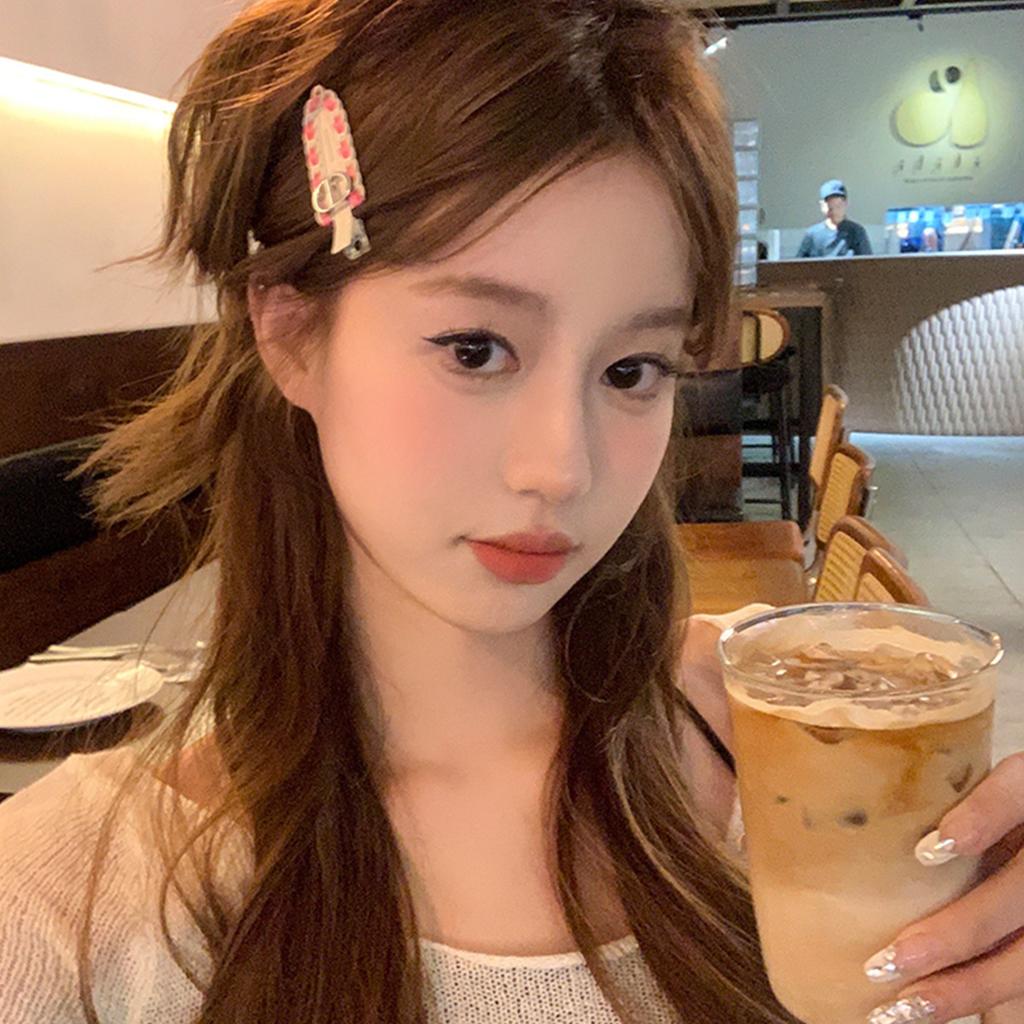 Contrast color ribbon, letter hairpin, makeup clip, temperament, side bangs clip, simple duckbill hairpin clip, tide