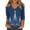 Women's Casual Fashionable Sexy Comfortable V-Neck Christmas Three-Quarter Sleeve Top