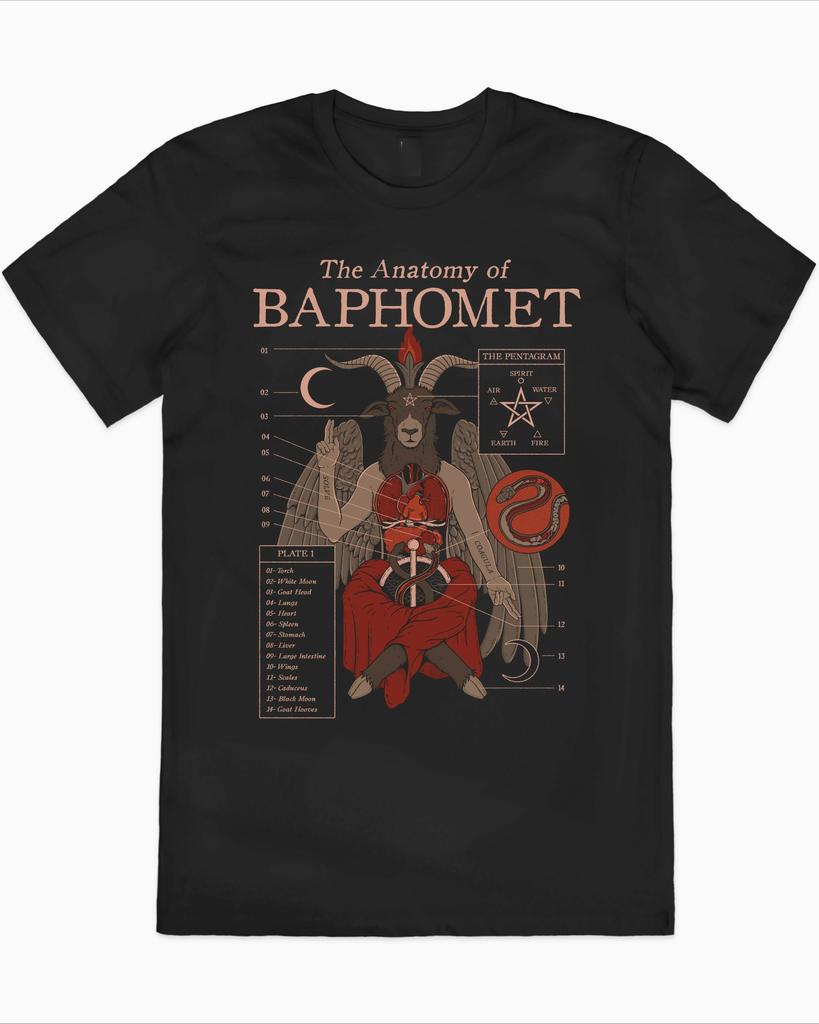 Vintage Baphomet Anatomy Tee Retro Occult Diagram Tshirt With Baphomet Alchemy Symbols Print Grunge Cotton Top