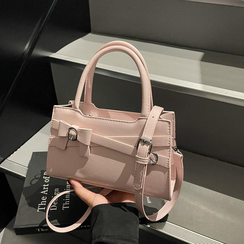 Textured Bow Handbag Bag Women's Spring and Summer New Women's Shoulder Messenger Bag Contrasting Color Small Square Bag