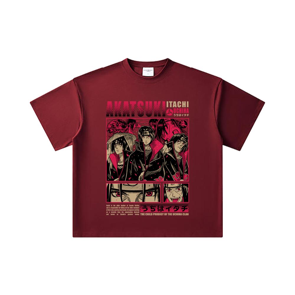 260 GSM Double Yarn 32 Count 100% Cotton Naruto V8 Itachi Print Unisex Heavy Cotton T Shirt