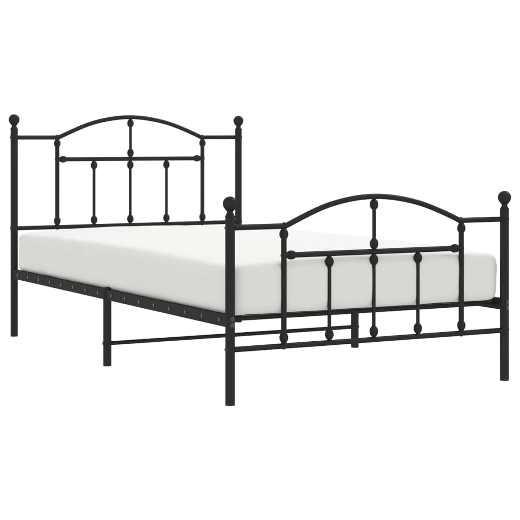 Metal Bed Frame with Headboard and Footboard Black 107x203 cm