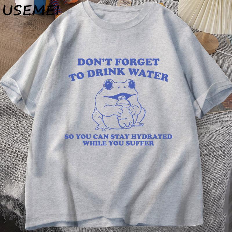 Stay Hydrated While You Suffer T-Shirt Vintage Style Funny Frog Graphic Tees Summer Cotton Short Sleeves T-shirts Oversized Tees