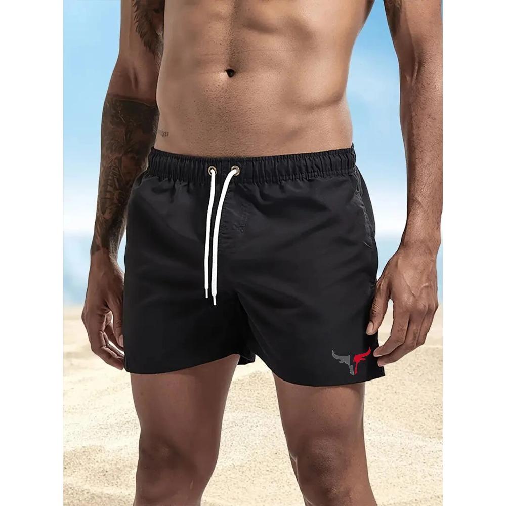 Men's Quick Dry Bull Print Swimming Shorts Breathable Surf Pants with Drawstring Pocket Summer Beach Shorts