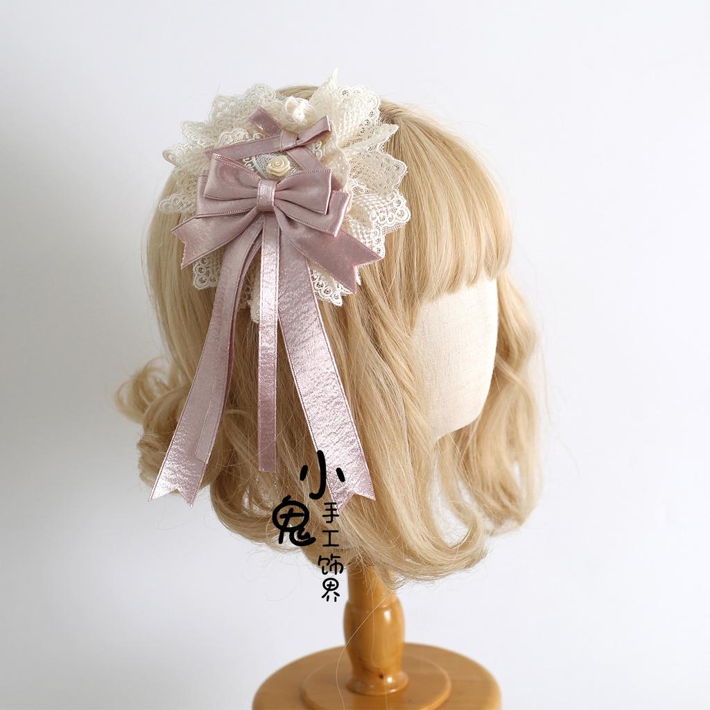 Cream Lolita Original Bow Lace Top Hat Flower Balls Hairpin Veil KC Pillow Ribbon Headband