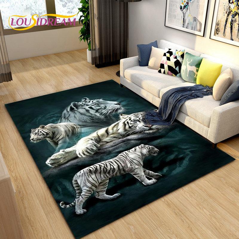 3D-Tier, Cartoon-Tier, Tiger, Säbelzahntiger, Flächenteppich, Teppich für Wohnzimmer, Schlafzimmer, Sofa, Fußmatte, Dekoration, rutschfeste Bodenmatte