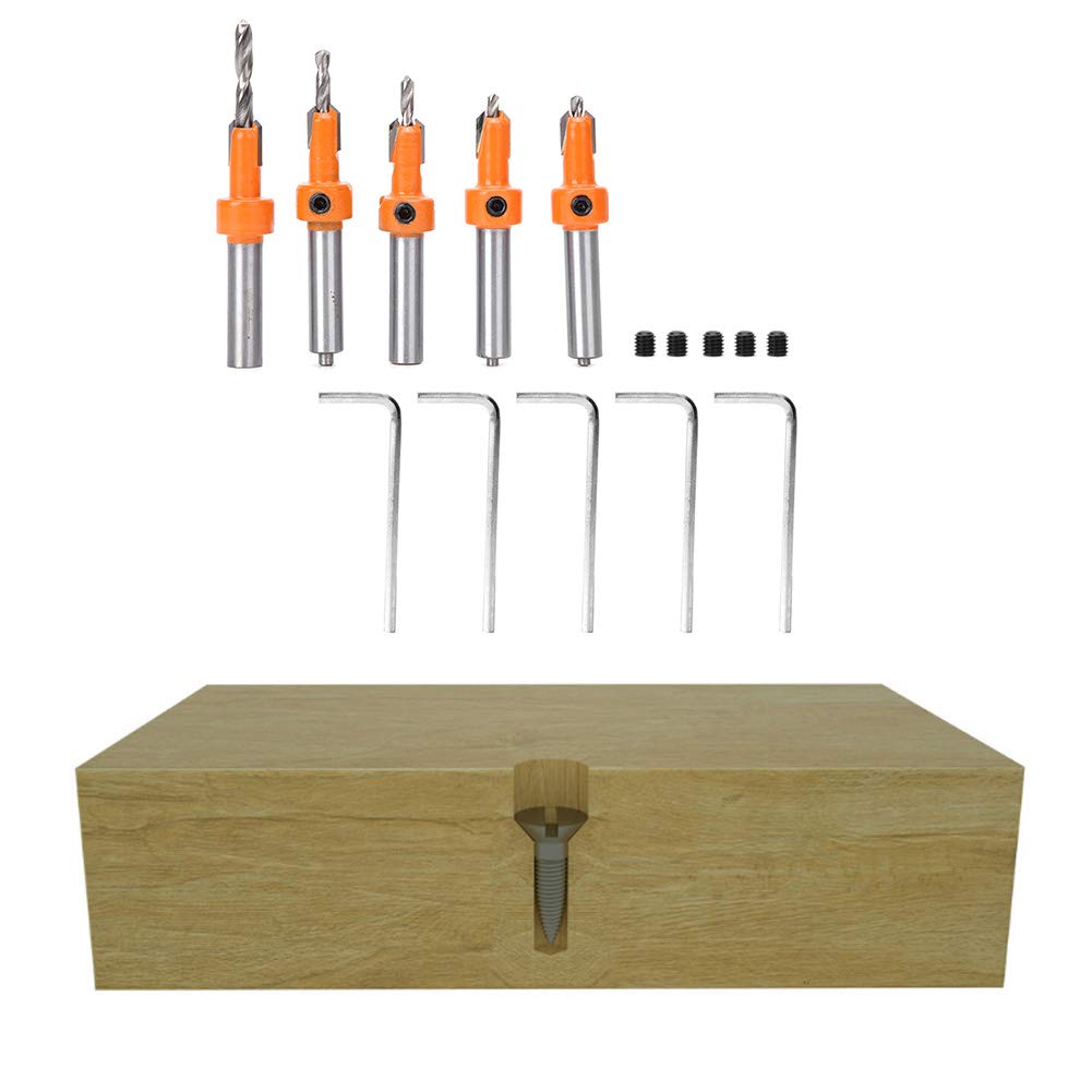 Set of Countersink Drill for Drill Woodworking Includes Hex Wrench 5-Piece 2.8-4mm Bits, Chamfering, Woodworking, Drilling, Self-Taping Bits, Tools,