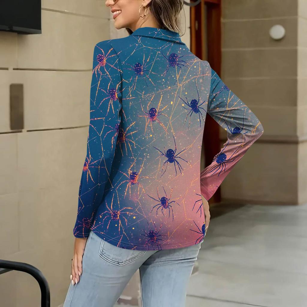 Women's Summer Fashion Casual Printed V-Neck Long Sleeve Shirt Top