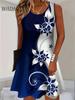 Women Summer Sleeveless Bohemian Dress Fashion Imitate Cowboy Vest Flowers Print Dress Casual Tank Beach Dresses For Women