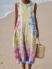 Sleeveless dress 26 new shrink pleated large version loose casual round neck digital printing - bamboo hemp