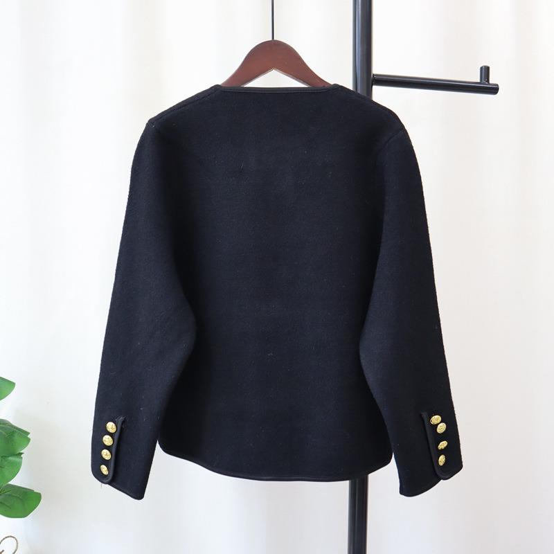 Autumn and Winter New Buckle Design Sense Knitted Double-sided Nylon Cardigan Temperament Sweater Jacket Women