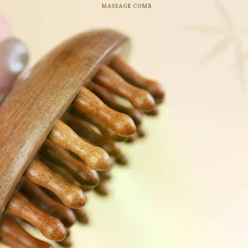 Multi-Functional Wood Therapy Massage Comb Scalp Head Massager Natural Garapa Circular Tooth Guasha Scraping Body Massager