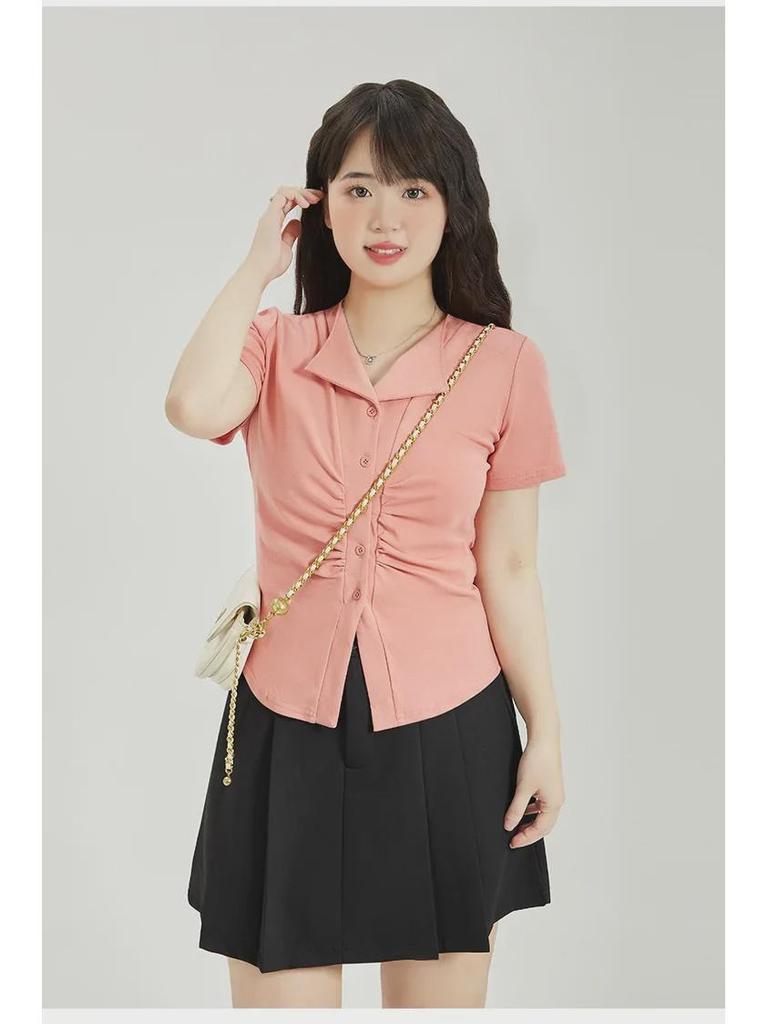 Chic V-Neck Slim Fit Short-Sleeve T-Shirt: Trendy Hot Girl Style