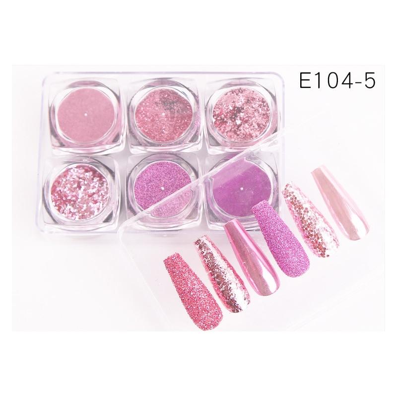 6 ks nail art třpytivý prášek na zdobení nehtů lesknoucí se pigmentové vločky flitr nail art dekorace